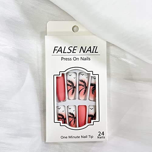 24 Piece Long Summer Coffin Acrylic Nails - Assorted Colors - Image 7