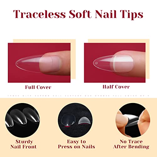 Clear Finish Long Almond Acrylic Nails for Elegant Nail Art, 24 Piece Set - Image 7