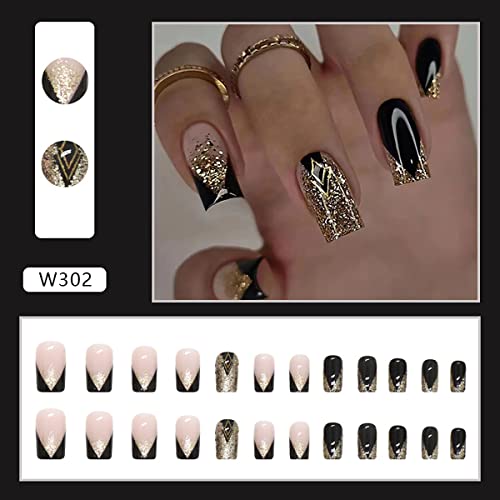 Elegant Rose Gold and Black Acrylic Nail Design Set for Stunning Nail Art - Image 2