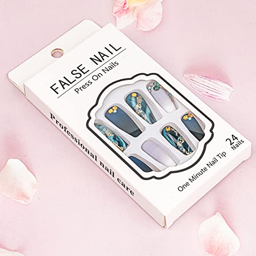 Royal Blue Coffin Acrylic Nails 24 Piece Set for Chic Manicure - Image 6