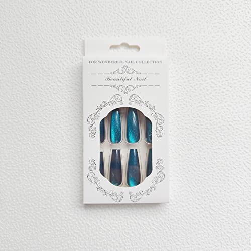 Teal Blue Acrylic Nails Set - Stylish, Durable Press-On Manicure - Easy Application - Image 5