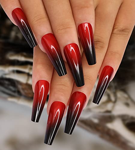 Black and red acrylic nails ? stylish and trendy.