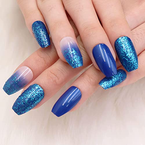 Blue and gold acrylic nails fit for royalty. - Image 4