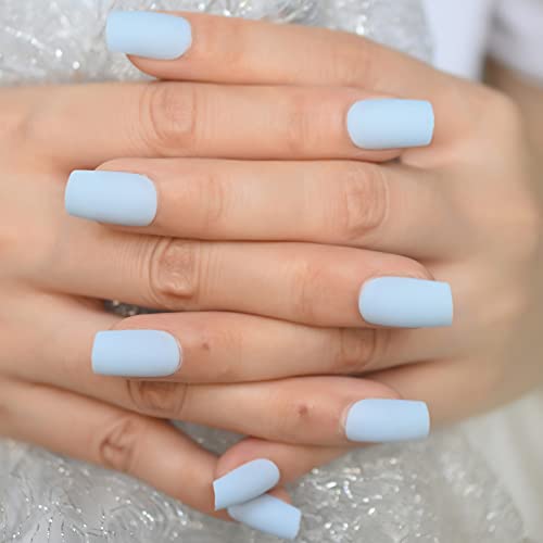 Matte Blue Acrylic Nails 24 Piece Set for Stylish and Durable Manicures - Image 3