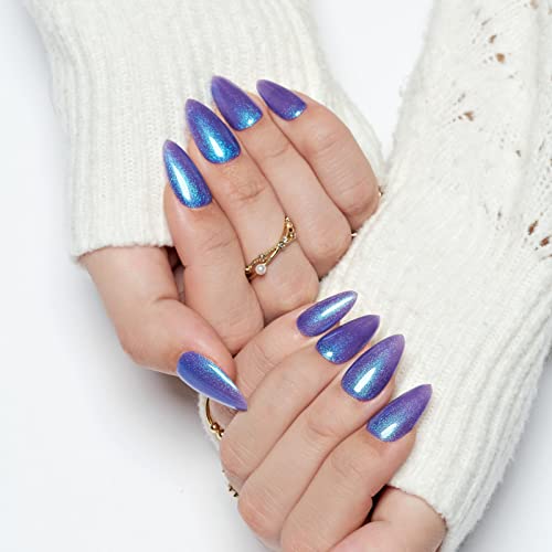 24 Piece Set Blue Acrylic Nail Art Tips Stylish Trendy Designs