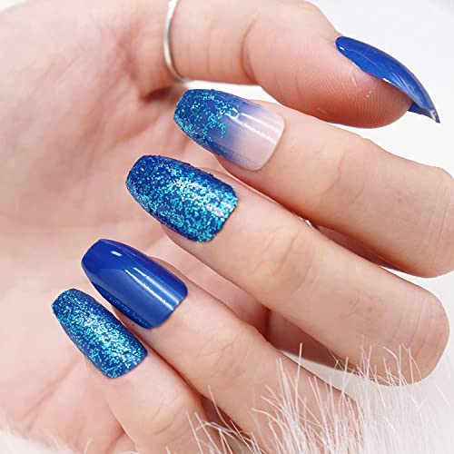 Blue and gold acrylic nails fit for royalty. - Image 3