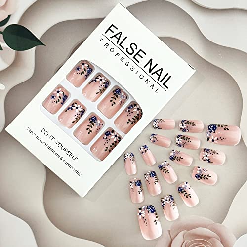Beautiful Blue Floral Acrylic Nail Design Kit for Long-Lasting Manicures - Image 3