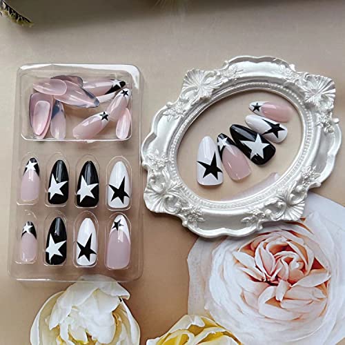 Beige and Black Acrylic Nail Set for Chic Manicures - 24 Pieces, Long-Lasting - Image 5