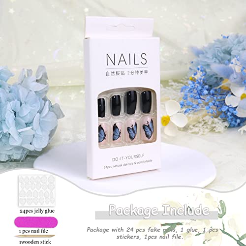 24 Count Blue Butterfly Stick On Nails, Medium Size, Easy Application for Any Occasion - Image 3