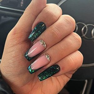 Chic Black and Green 24-Piece Acrylic Nail Set for a Stunning Manicure