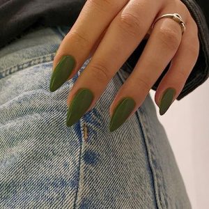 Olive Green Acrylic Nails - 24 Piece Set, Durable and Stylish for Everyday Wear