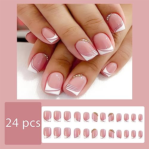 Elegant French Manicure Acrylic Nails Set with Stylish Designs, 24 Piece - Image 2