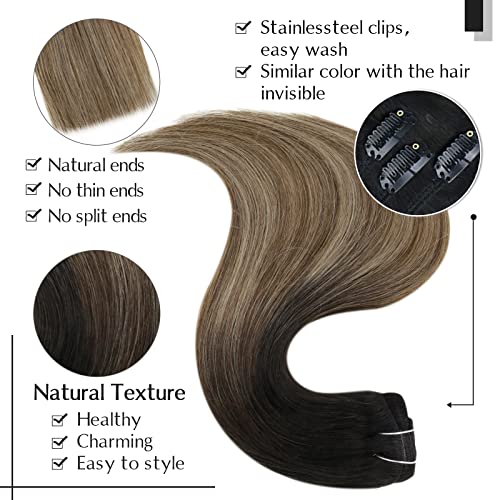 Ombre Brown to Blonde 20 Inch Clip-In Human Hair Extensions for Thick, Voluminous Hair - Image 4