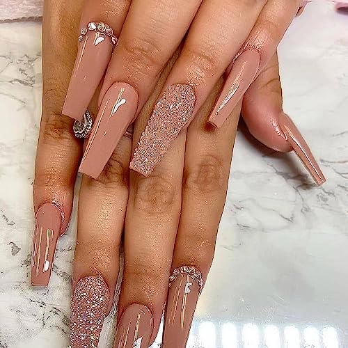 Glitter Fade Acrylic Nails Set 24 Pieces Medium Length for Stylish Manicure