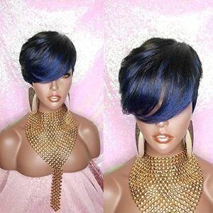 20 Inch Blue Human Hair Wig for Women Natural Look and Feel