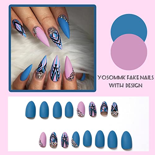 Vibrant Blue and Pink Acrylic Nail Set, 24 Piece Medium Size Manicure Kit - Image 3