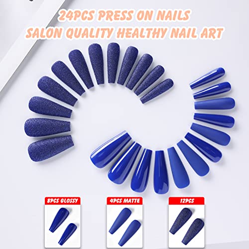 Royal Blue Acrylic Coffin Nails Set for Elegant Nail Art and Design - Image 2