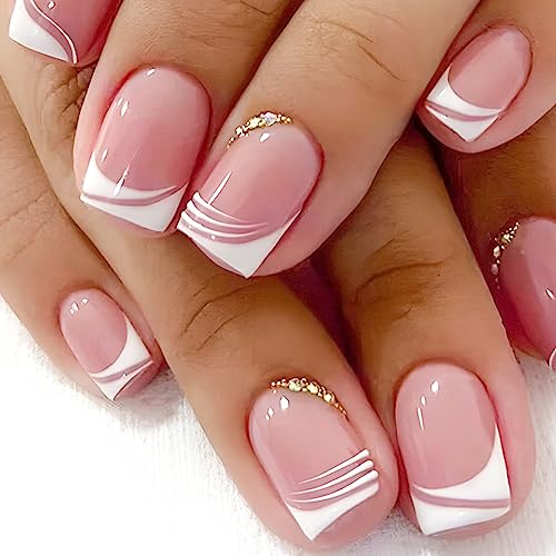 Elegant French Manicure Acrylic Nails Set with Stylish Designs, 24 Piece - Image 4