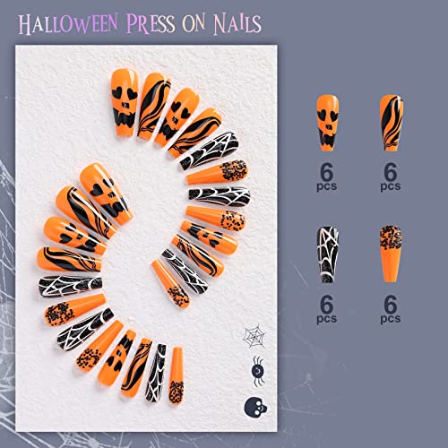 Orange Halloween Acrylic Nails Set 24 Pieces for Spooky Nail Art Easy to Apply - Image 4