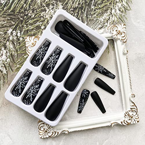 Black Festive Acrylic Nails Set 24 Pieces Holiday Glam Design - Image 4