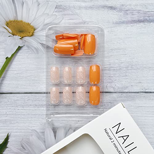 Short orange acrylic nails for a vibrant look. - Image 5