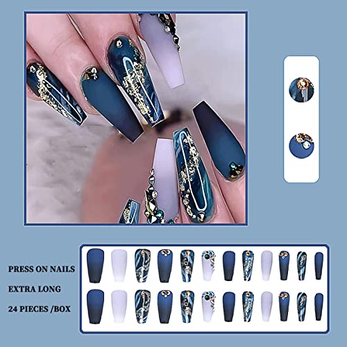 Royal Blue Coffin Acrylic Nails 24 Piece Set for Chic Manicure - Image 2