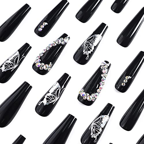 Stylish Black Butterfly Acrylic Nails Set 24 Pieces Durable Manicure - Image 5