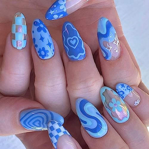 Almond-Shaped Blue Acrylic Nails