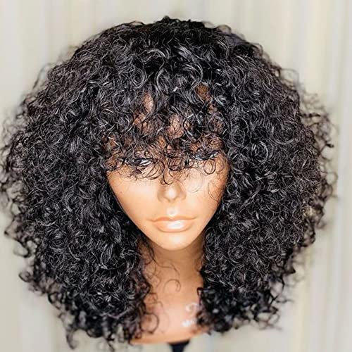 14 Inch Curly Bang Human Hair Wig for Women Natural Look Lightweight - Image 2