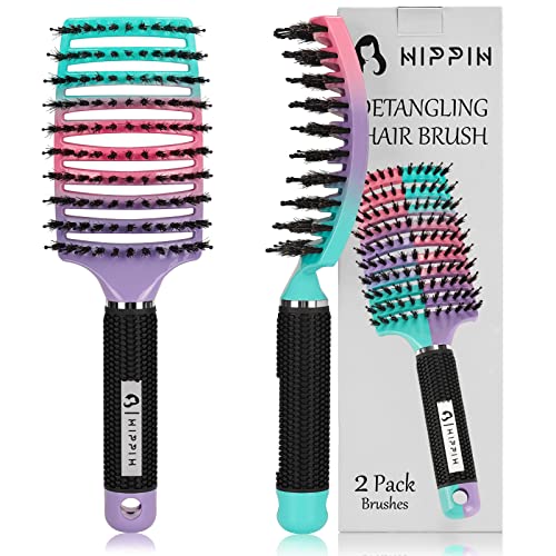 Detangling Hair Brush with Flexible Bristles and Comfortable Grip - Effortless Styling