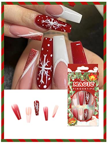 24 Piece Long Winter Coffin Acrylic Nails Set for Trendy Nail Art - Image 2