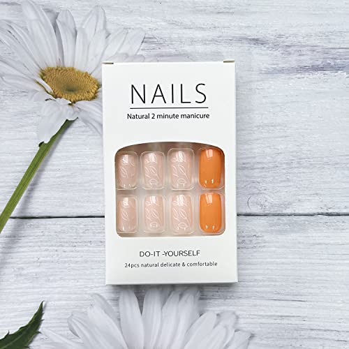 Short orange acrylic nails for a vibrant look. - Image 6