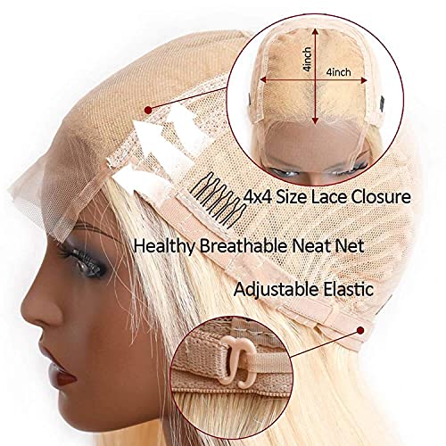 13x4 Lace Front Natural Straight 613 Blonde Human Hair Closure Wig 150% Density - Image 5
