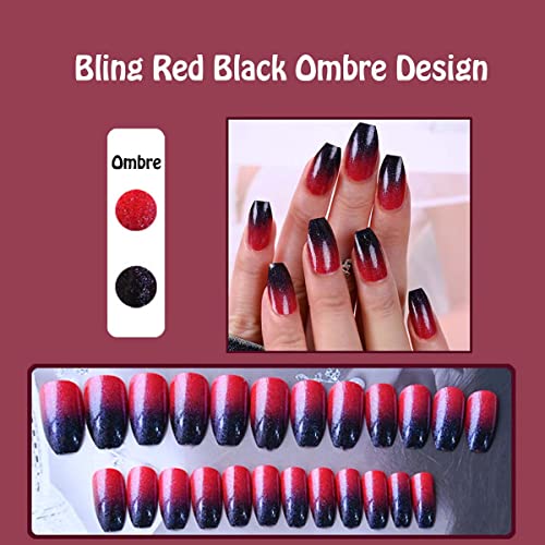 ?Black & Red Acrylic Nails? - Image 3