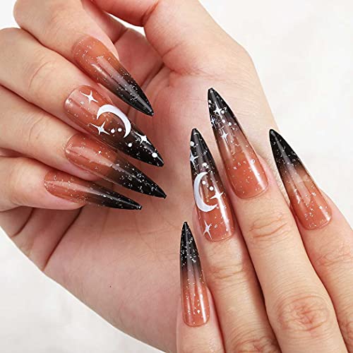 Medium Size 24 Piece Black Pointed Acrylic Nail Set - Image 3