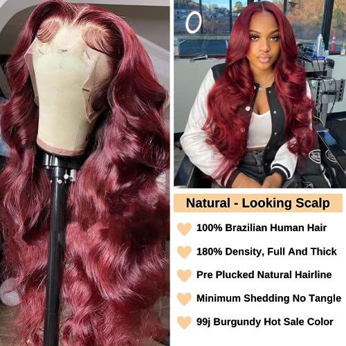 99J Burgundy Full Lace Wig 20 Inch Human Hair Natural Comfort Fit - Image 3