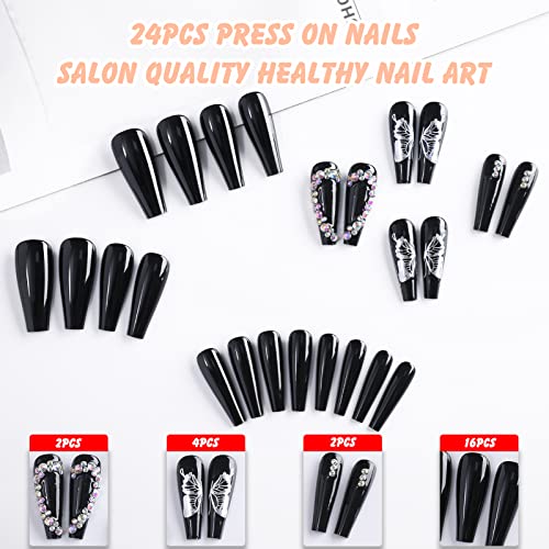 Stylish Black Butterfly Acrylic Nails Set 24 Pieces Durable Manicure - Image 2