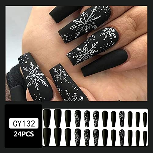 Black Festive Acrylic Nails Set 24 Pieces Holiday Glam Design - Image 7