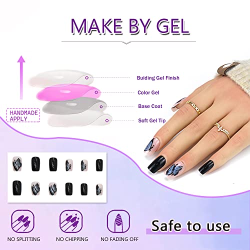 24 Count Blue Butterfly Stick On Nails, Medium Size, Easy Application for Any Occasion - Image 2