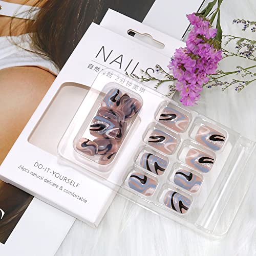24pc Monochrome Striped Acrylic Nail Set for Stylish Nail Art - Image 3