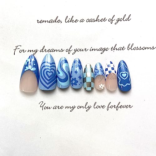 Almond-Shaped Blue Acrylic Nails - Image 5