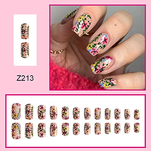 24 Piece Floral Design Acrylic Nails Set for Easy Application - Image 5