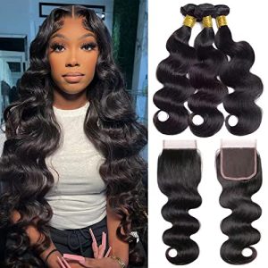 100% Human Hair Premium Bundles and Closure Set - Soft, Durable, Medium Brown