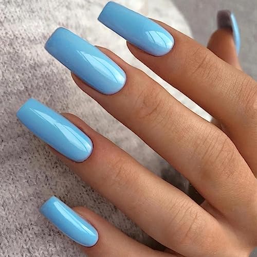 Square Blue Acrylic Nail Design for Stylish and Trendy Nail Art, 24 Pieces - Image 2
