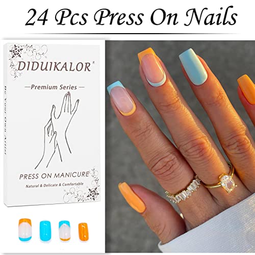 Blue and orange acrylic nails for a vibrant look. - Image 3