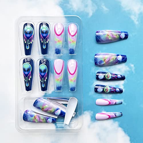 24 Piece Alien-Inspired Acrylic Nails Set for Unique and Stylish Nail Art - Image 4