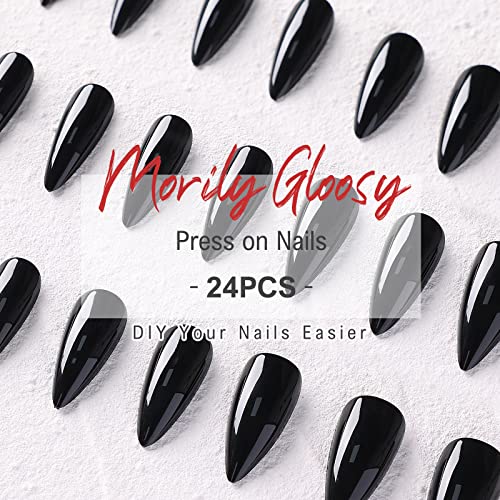 24 Piece Black Acrylic Nail Set Long Length Durable Quality Stylish Manicure - Image 6