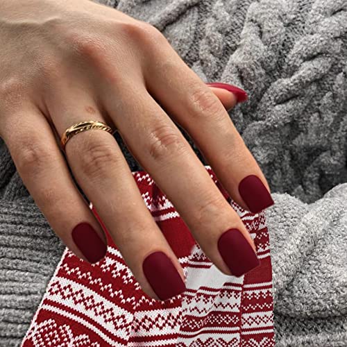 Maroon Coffin Acrylic Nails - Image 2