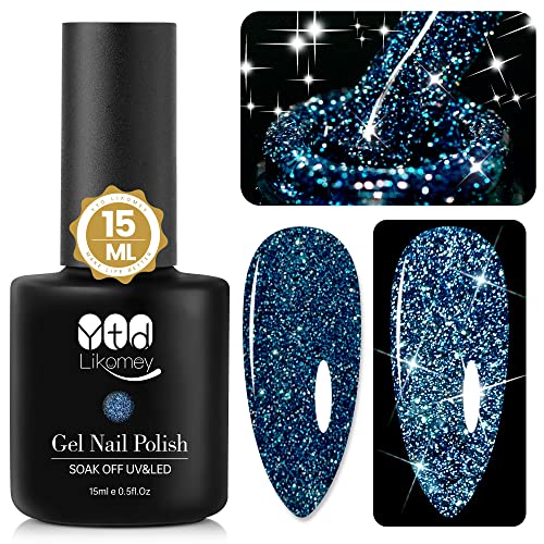Sparkling Blue Shimmer Gel Nail Polish, 15ml Bottle, Long-Lasting Wear