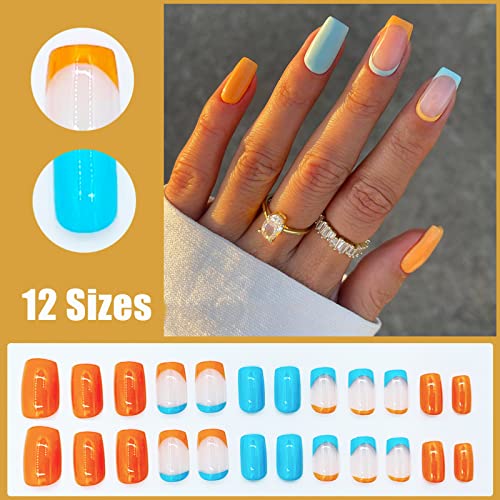Blue and orange acrylic nails for a vibrant look. - Image 4